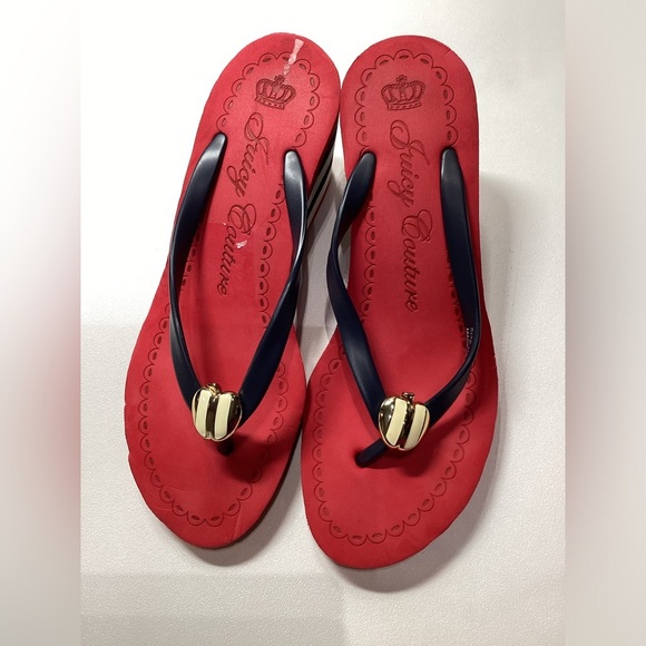 Juicy Couture Laney Wedge Striped Apple Charm Slip On Y2K Size 8 - Picture 4 of 11